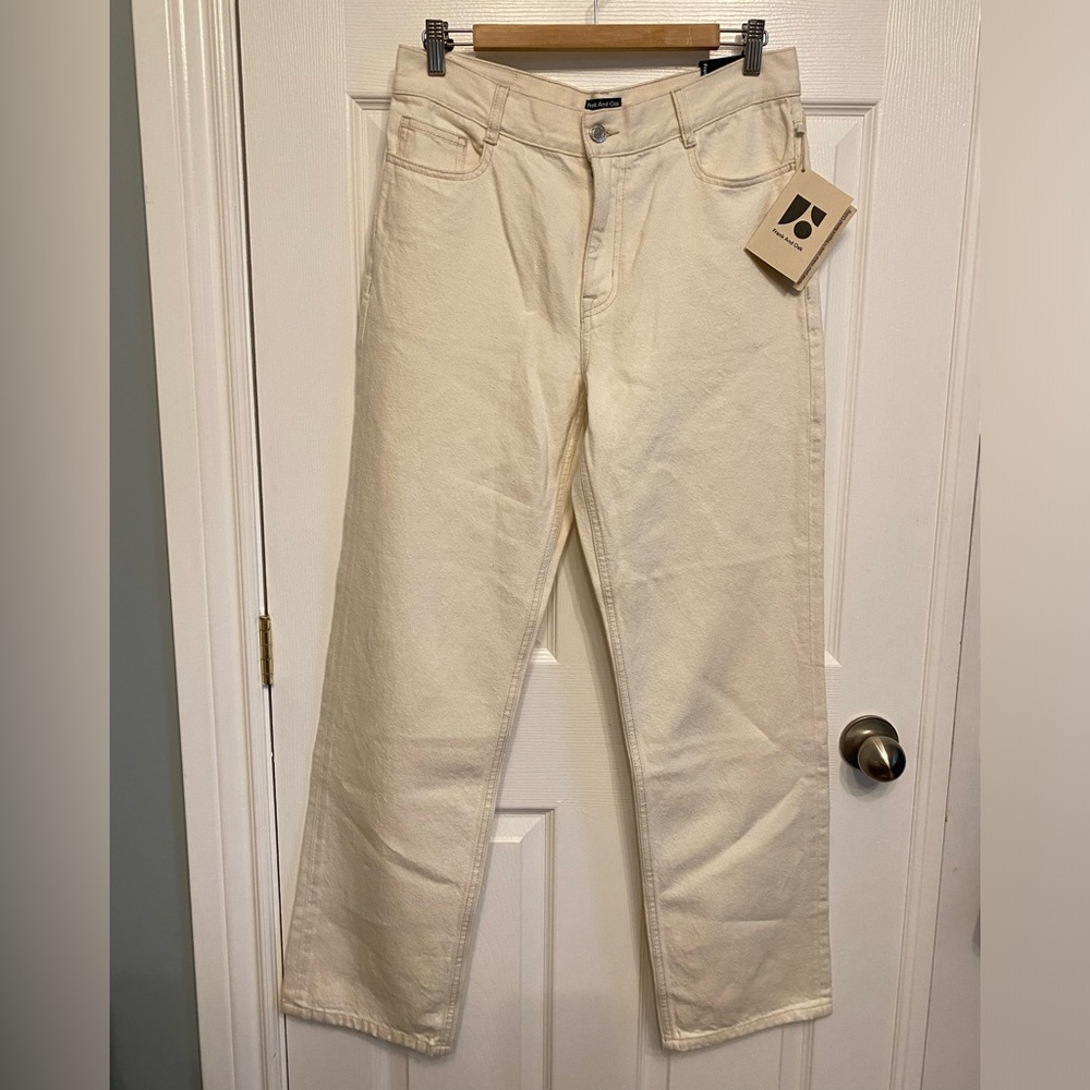 Frank and Oak Straight-Leg High Rise Marianne Cotton Hemp Cream Jeans 28 x 31
